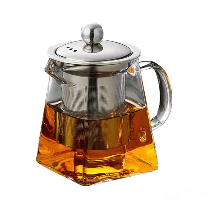 Bule de Vidro Térmico Vivelle com infusor de aço inoxidável, design sofisticado e resistente, ideal para preparar chás e infusões aromáticas.