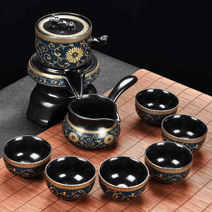 Conjunto de Chá em Porcelana Chinesa Vivelle, 8 peças, design autêntico, chaleira e xícaras sofisticadas para momentos únicos.